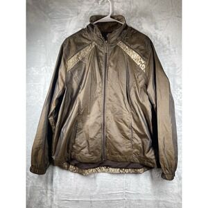 Threehearts Women's Bronze Faux Snake Print XL  Zipper Jacket Raincoat EUC